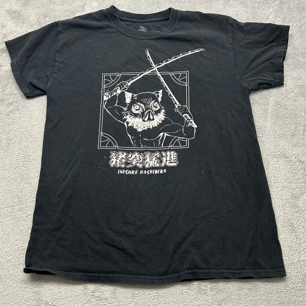 Demon Slayer Inosuke Hashibira Graphic Tee Black Mens Medium‎ Distressed Anime